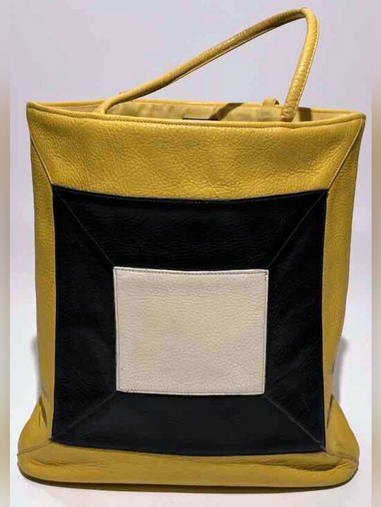 roger van s Handbags - VTG 1960s Roger Van S Leather Colorblock Tote Bag 12" Yellow Black Cream Mod MCM